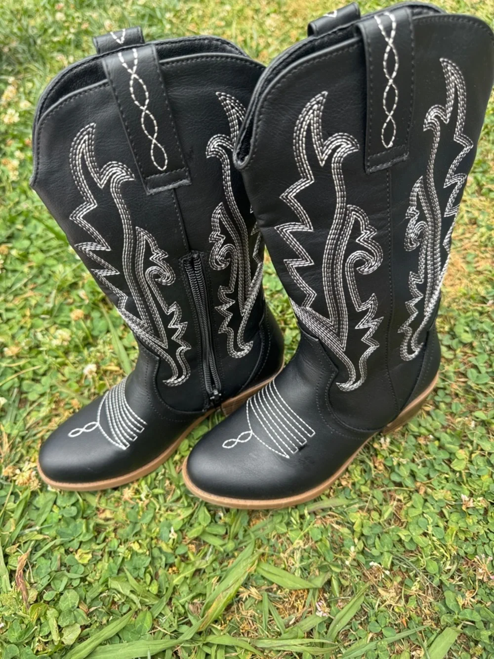 Kids Black Western Cowboy Boots with White Stitching